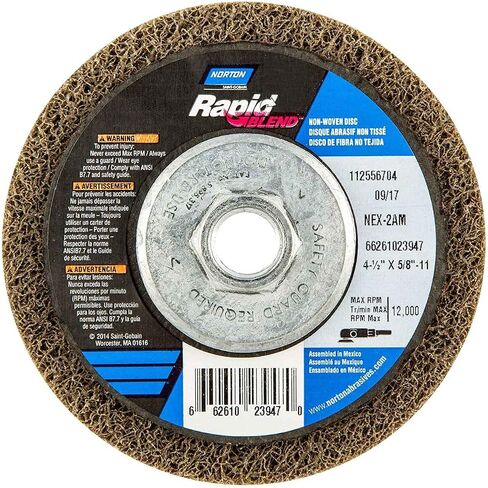 Norton 66261023947 4-1/2x5/8-11" Bear-Tex Rapid Blend NEX Aluminum Oxide Non-Woven Depressed Center Discs, Medium Grit, 10 pack in Kuwait