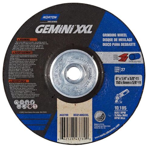 Norton 66252843789 6x1/4x5/8-11 بوصة. عجلات طحن AO مطلية بالسيراميك من Gemini XXL، النوع 27، 24 حبيبة، 10 عبوات in Kuwait