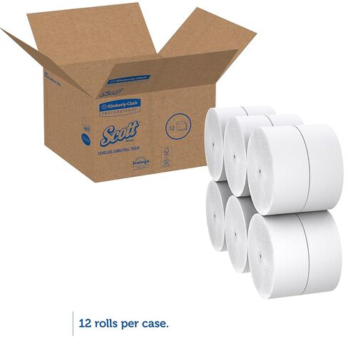 مناديل الحمام Kimberly-Clark Scott 07007 Coreless JRT Jr لموزعات JRT اليدوية، طول 1000 بوصة × عرض 3-49/64 بوصة، أبيض (علبة مكونة من 12) in Kuwait