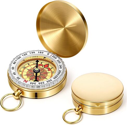 Brass Compass for Hiking, Pocket Compass with Keychain Loop Gold | Large Dial, Pocket Compass, Keychain Loop, Camping Survival Navigation Tool, For Teen Scouts Men Outdoor in Kuwait