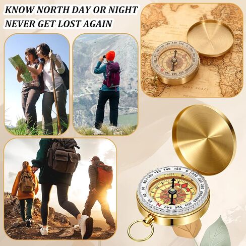Brass Compass for Hiking, Pocket Compass with Keychain Loop Gold | Large Dial, Pocket Compass, Keychain Loop, Camping Survival Navigation Tool, For Teen Scouts Men Outdoor in Kuwait