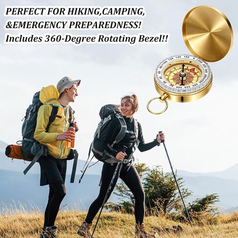 Brass Compass for Hiking, Pocket Compass with Keychain Loop Gold | Large Dial, Pocket Compass, Keychain Loop, Camping Survival Navigation Tool, For Teen Scouts Men Outdoor in Kuwait