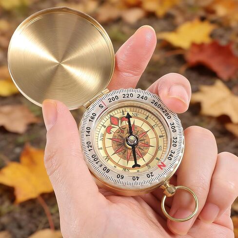 Brass Compass for Hiking, Pocket Compass with Keychain Loop Gold | Large Dial, Pocket Compass, Keychain Loop, Camping Survival Navigation Tool, For Teen Scouts Men Outdoor in Kuwait