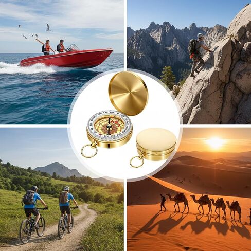 Brass Compass for Hiking, Pocket Compass with Keychain Loop Gold | Large Dial, Pocket Compass, Keychain Loop, Camping Survival Navigation Tool, For Teen Scouts Men Outdoor in Kuwait