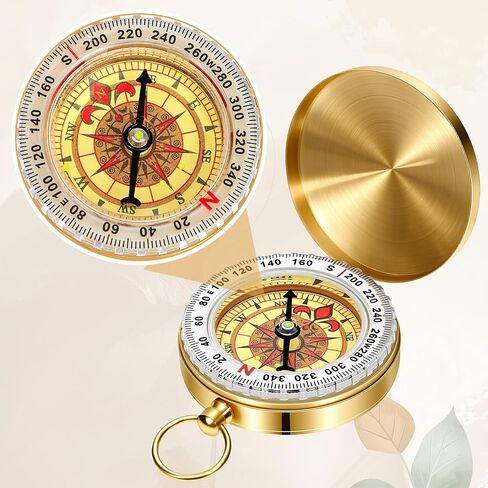 Brass Compass for Hiking, Pocket Compass with Keychain Loop Gold | Large Dial, Pocket Compass, Keychain Loop, Camping Survival Navigation Tool, For Teen Scouts Men Outdoor in Kuwait