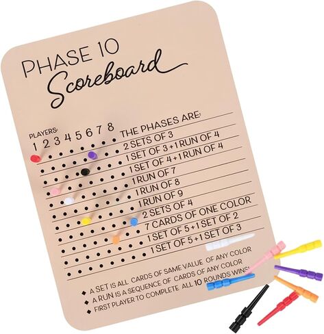 Phase 10 Score Board, Wooden Game Scorekeeper for Phase 10 Card Game, Compact and Durable, Perfect for Family Game Nights in Kuwait