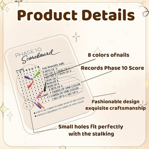 Phase 10 Score Board, Wooden Game Scorekeeper for Phase 10 Card Game, Compact and Durable, Perfect for Family Game Nights in Kuwait