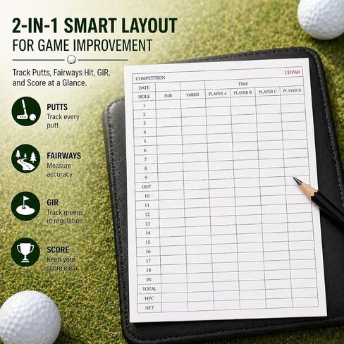 Premium Golf Scorecards 20/40 Pack | Extra Thick 120gsm Cardstock Score Keeper with Shot Tracking | Track Putts, Fairways, GIR & Score | Standard 3.9"x5.9" Size Fits Most Holders & Cart Clips (20) in Kuwait