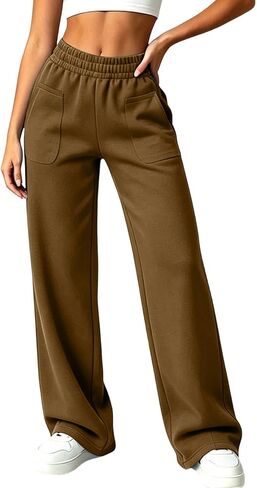Front Patch Pocket Sweatpants Women Elastic Waist Straight Leg Pants in Kuwait