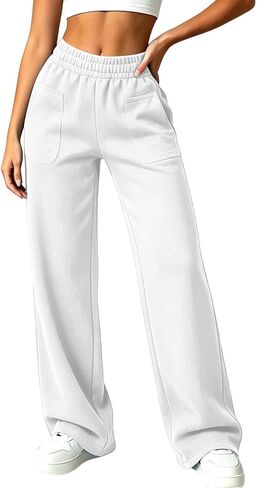 Front Patch Pocket Sweatpants Women Elastic Waist Straight Leg Pants in Kuwait