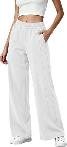 Women Straight Leg Sweatpants Elastic Waist Comfy Casual Pants with Pockets in Kuwait