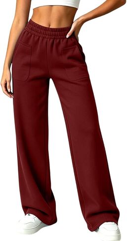 Front Patch Pocket Sweatpants Women Elastic Waist Straight Leg Pants in Kuwait