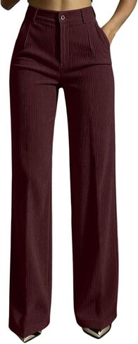 High Waisted Pants Women Button Front Corduroy Casual Wide Leg Trousers in Kuwait