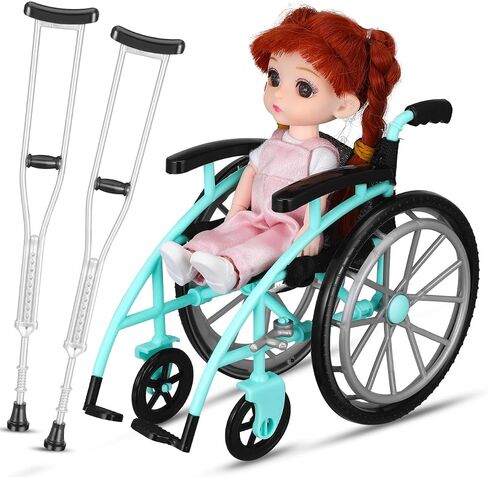 Mini Wheelchair Crutch Props, Realistic Foldable Dollhouse Wheelchair Crutch Set, for Dollhouse Accessories Decorations, Green in Saudi Arabia