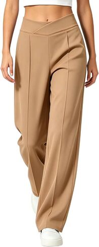 Women Overlap Waist Sweatpants Wide Leg High Waist Pants with Pockets in Kuwait