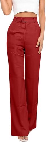 Straight Leg Pants Women High Waist Button Down Casual Work Trousers in Kuwait