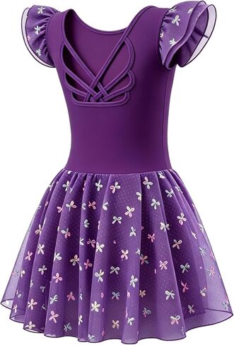 MDNMD Girls ثياب الباليه طفل الرقص ملابس ملابس ناعمة راقصة الباليه تنورة لامعة bowknot الكشكشة الأكمام جوفاء in Kuwait