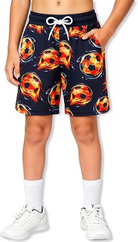Cozople Boys Mesh Athletic Shorts Quick Dry Breathable 3D Print with Pocket | Boys Running Short Lightweight Stretchy Basketball Short with Drawstring Contrast Waist for 7-14 Years Kids Sport Training in Saudi Arabia