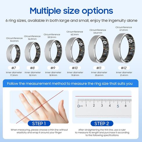 جهاز تتبع اللياقة البدنية الذكي Health Ring مع مراقبة الإجهاد والنوم، متتبع النشاط المقاوم للماء، متوافق مع iOS وAndroid، بدون رسوم اشتراك، خفيف الوزن يمكن ارتداؤه للنساء والرجال (ذهبي وردي، 8) in Kuwait