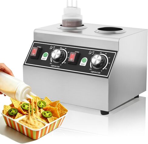 Commercial Electric Sauce Warmer – Stainless Steel Chocolate Warmer w/Independent Temp Control, Cheese Warmer Dispenser for Hot Fudge & Nacho Cheese, Includes 2×650ml Bottles (110V) in Kuwait