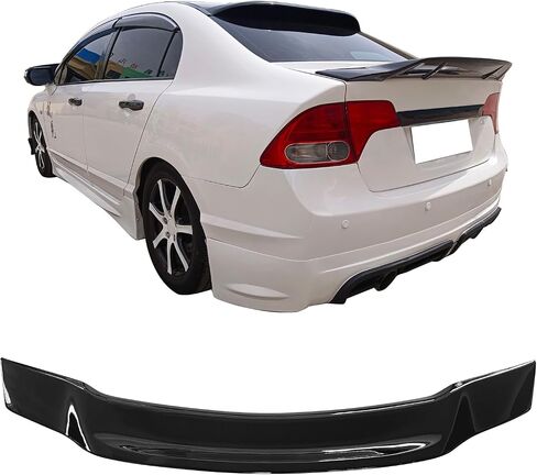 IKON MOTORSPORTS، سبويلر صندوق السيارة متوافق مع سيارة هوندا سيفيك سيدان ذات 4 أبواب 2006-2011، نمط R لامع أسود من بلاستيك ABS الخلفي غطاء صندوق السيارة الخلفي شفة جناح سبويلر in Kuwait