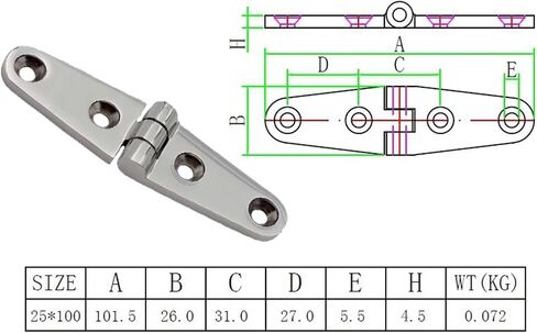 Strap Hinge 25x100mm Mirror Polish Stainless Steel Hinges Hardware 2Pcs in Kuwait