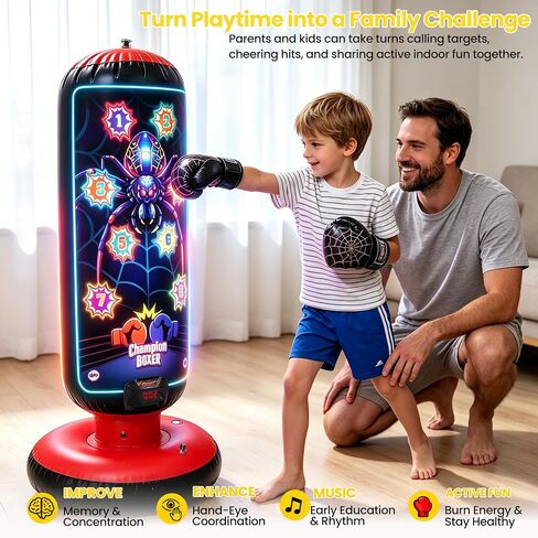 Kids Inflatable Punching Bag with Gloves, Light Sound Game Modes in Kuwait