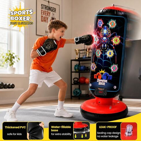 Kids Inflatable Punching Bag with Gloves, Light Sound Game Modes in Kuwait