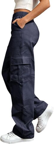 Baggy Cargo Pants for Women High Waisted Wide Leg Pants Hiking Lightweight Streetwear Outfits with Multiple Pockets in Kuwait