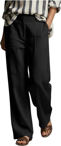 Womens Wide Leg Linen Cotton Pants Summer Casual Straight Leg Lightweight High Waisted Trousers for Work Lounge in Kuwait