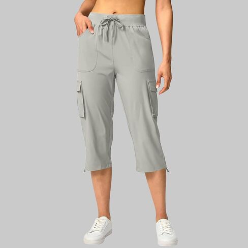 Women's Cargo Capris Pants Loose Fit Casual Hiking Pants Drawstring High Waist Summer Travel Pants with Pockets in Saudi Arabia