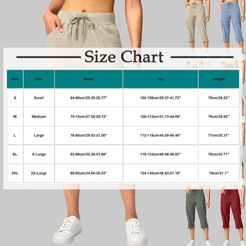 Women's Cargo Capris Pants Loose Fit Casual Hiking Pants Drawstring High Waist Summer Travel Pants with Pockets in Saudi Arabia