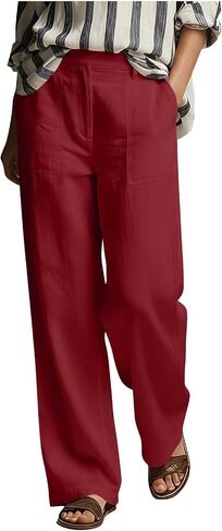 Womens Wide Leg Linen Cotton Pants Summer Casual Straight Leg Lightweight High Waisted Trousers for Work Lounge in Saudi Arabia