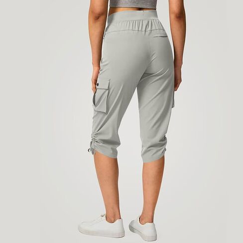 Women's Cargo Capris Pants Loose Fit Casual Hiking Pants Drawstring High Waist Summer Travel Pants with Pockets in Saudi Arabia