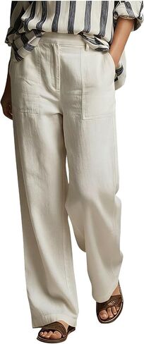 Womens Wide Leg Linen Cotton Pants Summer Casual Straight Leg Lightweight High Waisted Trousers for Work Lounge in Saudi Arabia