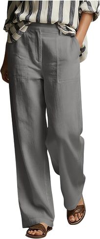 Womens Wide Leg Linen Cotton Pants Summer Casual Straight Leg Lightweight High Waisted Trousers for Work Lounge in Saudi Arabia