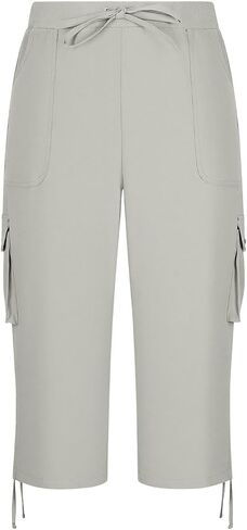 Women's Cargo Capris Pants Loose Fit Casual Hiking Pants Drawstring High Waist Summer Travel Pants with Pockets in Saudi Arabia