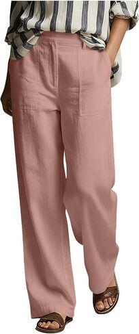 Womens Wide Leg Linen Cotton Pants Summer Casual Straight Leg Lightweight High Waisted Trousers for Work Lounge in Saudi Arabia