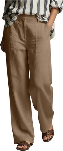 Womens Wide Leg Linen Cotton Pants Summer Casual Straight Leg Lightweight High Waisted Trousers for Work Lounge in Saudi Arabia