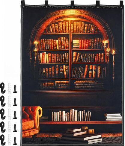 Tegeme Vintage Sound Dampening Blanket, Soundproof Curtain 80 x 48 Inch, Decorative Soundproof Blanket with Grommets for Windows, Doors, Studio Corners, Music Recording, Retro Bookshelf Printed in Kuwait