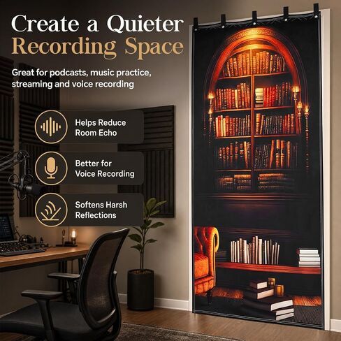 Tegeme Vintage Sound Dampening Blanket, Soundproof Curtain 80 x 48 Inch, Decorative Soundproof Blanket with Grommets for Windows, Doors, Studio Corners, Music Recording, Retro Bookshelf Printed in Kuwait