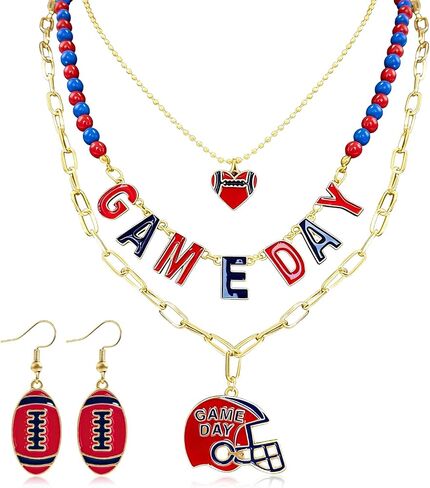 مجموعة مجوهرات Game Day: قلادة وأقراط كرة القدم للنساء | مجموعة سحرية قابلة للتكديس، ملابس للأم الرياضية وإكسسوارات للمعجبين in Kuwait