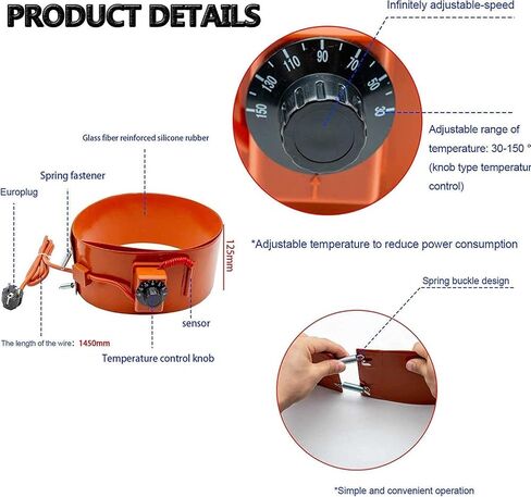 Adjustable Silicone Oil Drum Heater Band - Flexible Metal Drum Heater for Iron Drums, Oil Barrels & Liquid Tanks with Rotary Thermostat - Efficient Heat Solution in Kuwait