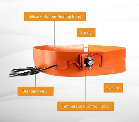 Adjustable Oil Drum Heater with Thermostat 30-150℃ | Silicon Band Heater for Pails & Buckets | Ideal for Water & Lunch Pails | Efficient & Practical Heating Solution in Kuwait