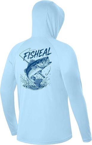 سترة FISHEAL للرجال بغطاء رأس للحماية من أشعة الشمس بعامل حماية من أشعة الشمس 50+، قمصان طويلة الأكمام للأشعة فوق البنفسجية مع قناع، غطاء رأس سريع الجفاف للشاطئ في الهواء الطلق in Kuwait