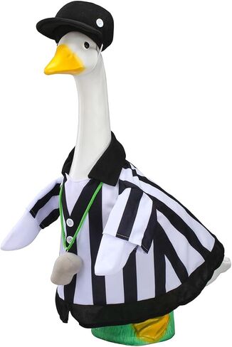 زي Gaggleville Referee Goose - زي مكون من 3 قطع مع قميص مخطط وقبعة قطيفة وصفارة - يناسب تمثال أوزة الشرفة مقاس 23 بوصة - ديكور داخلي/خارجي ممتع لاحتفالات الموسم الرياضي من Fox Valley Traders in Kuwait