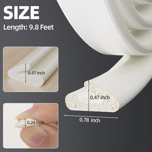 118" V Shape Door Weather Stripping, Flexible High-Resilience Foam Seal with Durable PE Cover for 6-12mm Gaps, Self-Adhesive Door Insulation Strip, Blocks Drafts, Dust & Heat Loss for Energy Saving in Kuwait