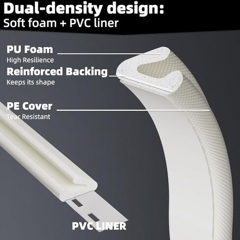 118" V Shape Door Weather Stripping, Flexible High-Resilience Foam Seal with Durable PE Cover for 6-12mm Gaps, Self-Adhesive Door Insulation Strip, Blocks Drafts, Dust & Heat Loss for Energy Saving in Kuwait