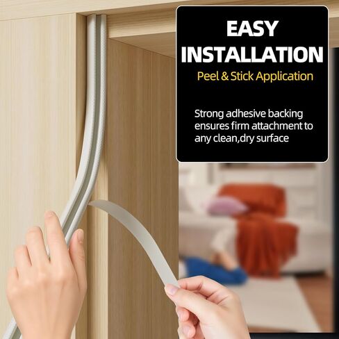 118" V Shape Door Weather Stripping, Flexible High-Resilience Foam Seal with Durable PE Cover for 6-12mm Gaps, Self-Adhesive Door Insulation Strip, Blocks Drafts, Dust & Heat Loss for Energy Saving in Kuwait