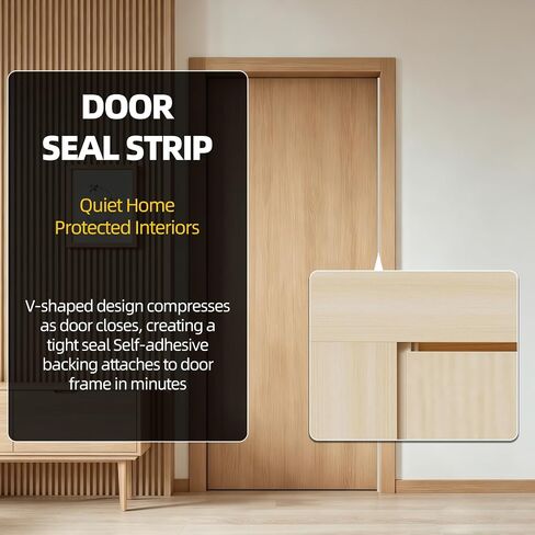 118" V Shape Door Weather Stripping, Flexible High-Resilience Foam Seal with Durable PE Cover for 6-12mm Gaps, Self-Adhesive Door Insulation Strip, Blocks Drafts, Dust & Heat Loss for Energy Saving in Kuwait